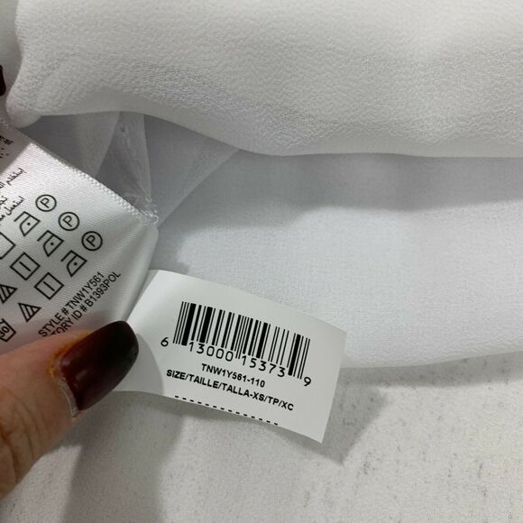 BCBGeneration Optic White Tunic Top Size XS Contrast Sheer Hem Double Slit - Picture 8 of 10